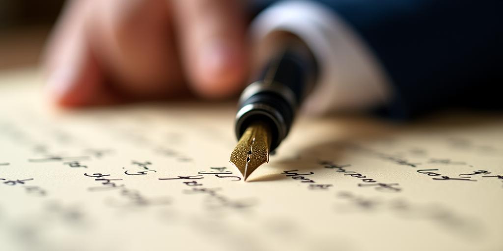 Un dettaglio d'epoca di una penna stilografica su pergamena di alta qualità
